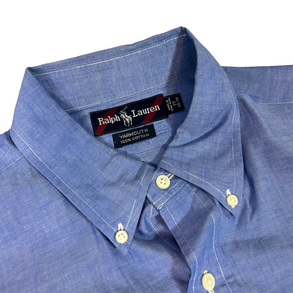 Ralph Lauren Yarmouth Button Down Long Sleeve Blue Cotton Mens Dress Shirt